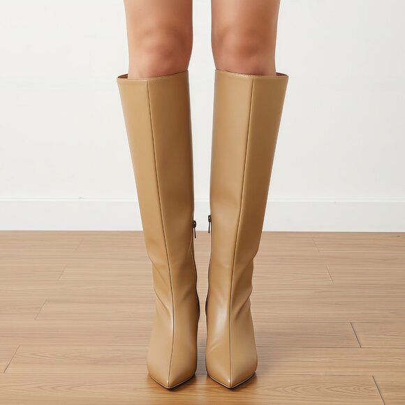 Lurnyet Women's Knee High Boots, Faux Leather Pointed Toe with 2 Inch Heel - Picture 10 of 10